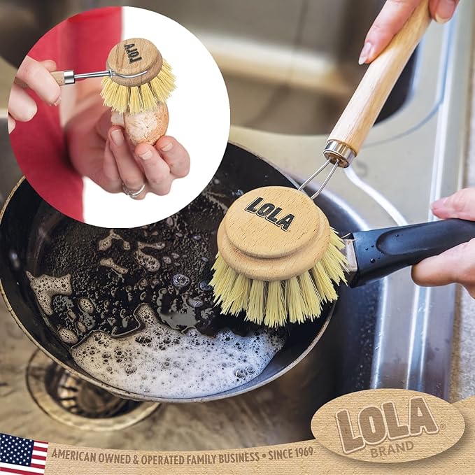 LOLA - The Original - Tampico Vegetable & Dish Wood Brush, 72 Pack, 3" Head, Sustainable, Tampico Bristles, Easy Head Only Replacement