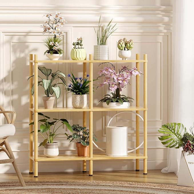 3 Tier Bookshelf, Wide Bookcase Shelf, Storage 6 Open Display Book Shelves, Bamboo Bookshelves Rustic Storage Organizer, Standing Shelf Unit for Living Room, Bedroom, Bathroom, Home Office