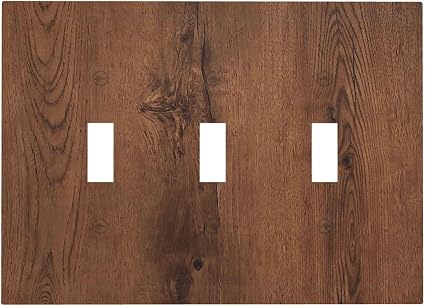 Rustic Natural Oak Wood Grain Texture Decorative Switch Plates 3 Gang Wall Plate Triple Toggle Light Switch Cover Faceplate Electrical Wall Panels for Farmhouse Home Decor