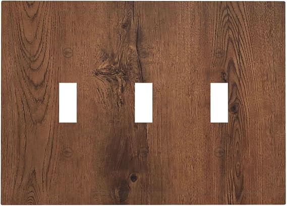 Rustic Natural Oak Wood Grain Texture Decorative Switch Plates 3 Gang Wall Plate Triple Toggle Light Switch Cover Faceplate Electrical Wall Panels for Farmhouse Home Decor