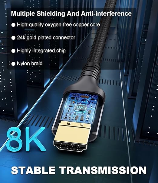 Certified 10K 8K HDMI 2.1 Cable 3.3 FT, 48Gbps Ultra High Speed HDMI® Cord Ethernet CEC 4K 240Hz 165Hz 144Hz 120Hz 8K 60Hz eARC Netflix HDCP2.3 HDR10+ PC Laptop RTX5090 TV Monitor Projector