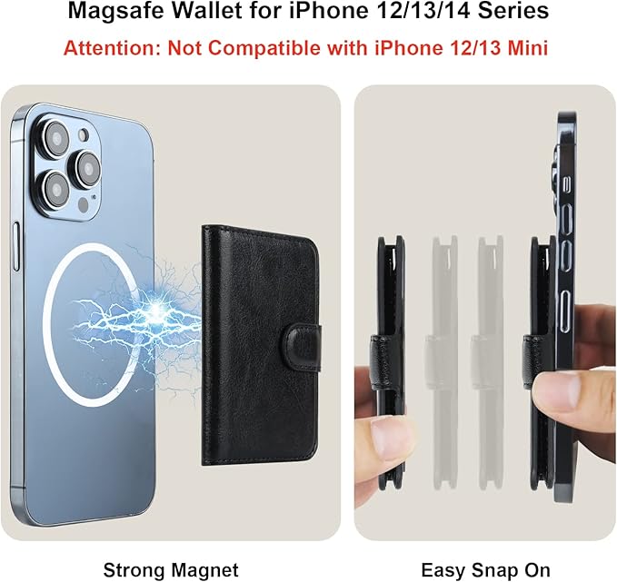 Bocasal for MagSafe Wallet Magnetic Card Holder, RFID Blocking Leather Card Slots for iPhone 17/16/15/14/13/12 Pro/Max/Plus/Air, Adjustable Kickstand Flip Mag Safe Wallet (Black)