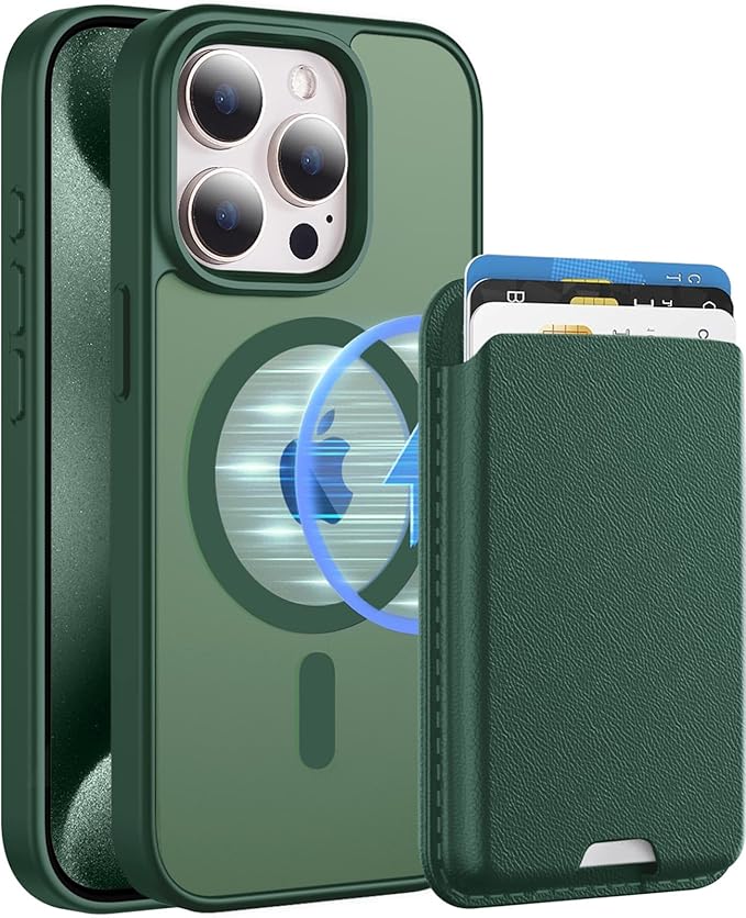 Magnetic for iPhone 12 Case & iPhone 12 Pro Case with Detachable Wallet, Compatible with MagSafe, Military Protective Slim Phone Cover with Card Holder, Green