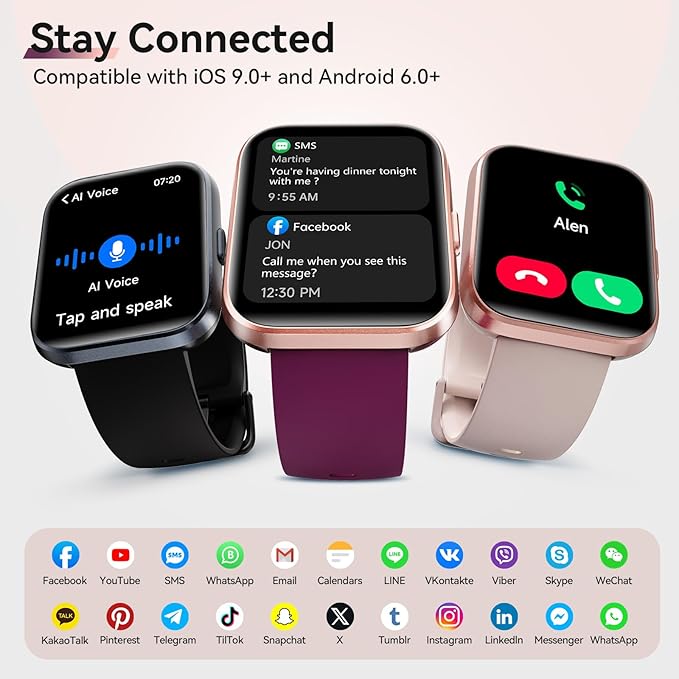 Smart Watches for Women, 1.85" HD Smart Watch for Android/iPhones (Make/Answer Calls), Fitness Tracker Watch with 24/7 Heart Rate Monitor, Sleep/Step Count Tracker, 120+ Sport Modes Pedometer Watch