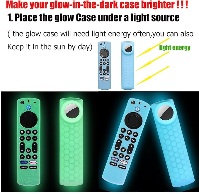 CT-RC1US-21 Remote Cover with Hole for Airtag and Tile Sticker (Glow in The Dark) for NS-RCFNA-21 Insignia/Toshiba Fir tv Remote,for TV Omni Series and TV 4-Series Remote (Glow Blue+Black)