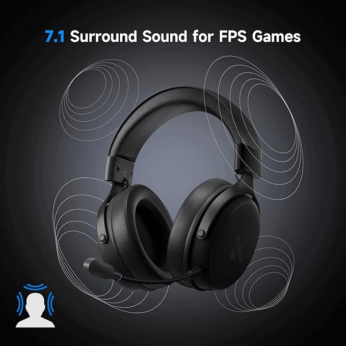 MCHOSE V9 PRO Wireless Gaming Headset 7.1 Surround Sound for PS5 PS4 PC SWITCH TOPSPEED Gaming Headphones with Noise Canceling Mic, 250Hr Battery, Low 15ms Latency, Lightweight, BT 5.3 FPS Games Black