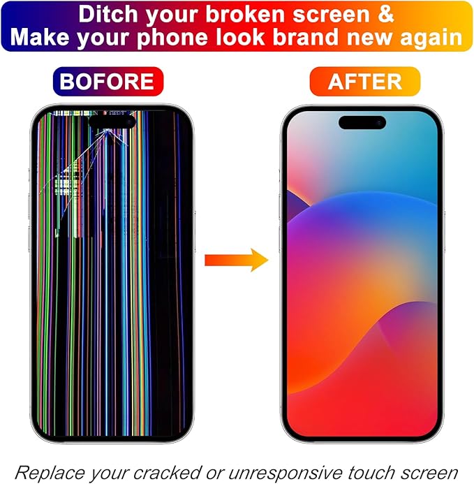 for iPhone 15 Pro Screen Replacement 6.1', 3D Touch Display Full Repair kit, Digitizer Assembly with Tools Set, Tempered Glass, Instruction