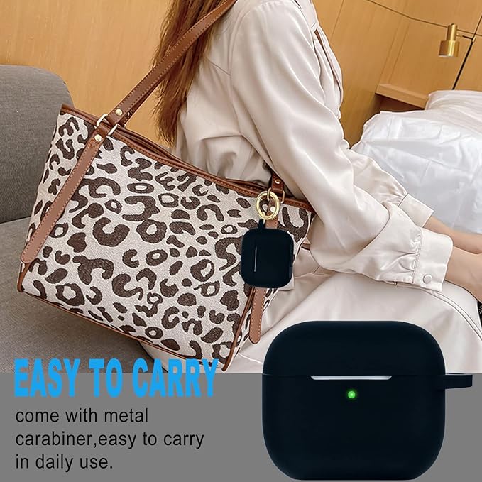 Silicone Compatible with AirPods 3rd Generation Case 2021, Gawnock Soft Case Compatible with AirPods Gen3 Cover for Women Girls with Keychain - Black