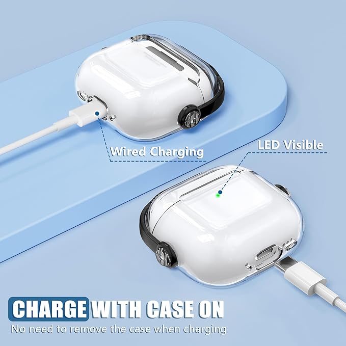 Safety Lock for Airpods 4 Case,TPU Clear Case for Apple Airpods 4 Case 2024 USB-C with Cleaner Kit, Drop Protection Airpods 4 Case Cover for Men for Women with Lock and Keychain, Clear+Black
