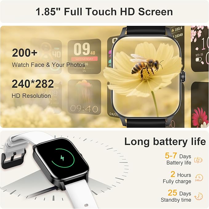 Smart Watches for Women,1.85" Fitness Tracker Watch Answer/Make Call,IP68 Waterproof Fitness Watch with Sleep/Step/Heart Rate/SpO2 Monitor, 120+ Sport Modes Smartwatch for Android iOS