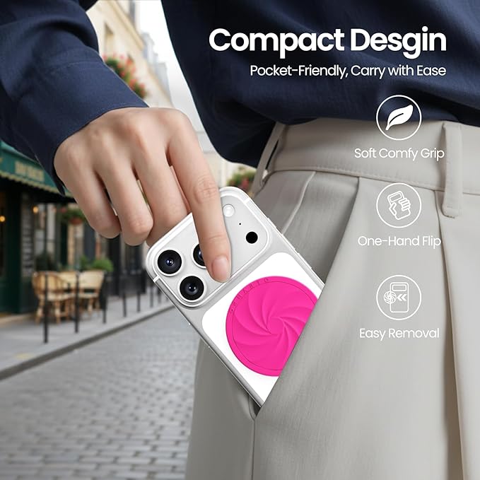 ORNARTO Vortuxe for MagSafe Phone Grip with Kickstand, Soft Liquid Silicone Finger Loop Grip, Phone Ring Holder for Back of Phone, Premium Build & Comfy Touch, Hot Pink