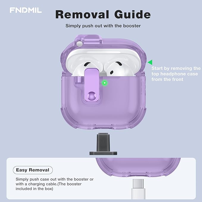 Clear Case for AirPods 4 Case Cover with [Lock Safety &Pop Up][Military Shockproof] Anti-Yellow Transparent Soft TPU Wireless Charging for AirPods 4th Generation Case with Keychain,Clear Purple