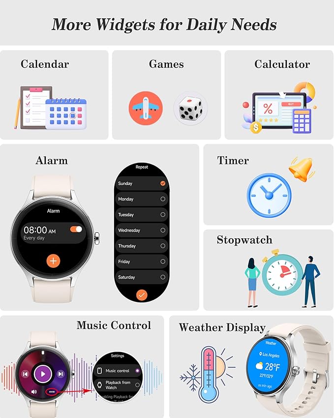 Smart Watch for Women, Ladies & Men, 1.27'' Fitness Watch [41mm case] with Call Receive/Dial, Heart Rate/Stress/Sleep Monitor, AI Voice, IP68 Waterproof Smartwatch with Calculator, Calendar, Games