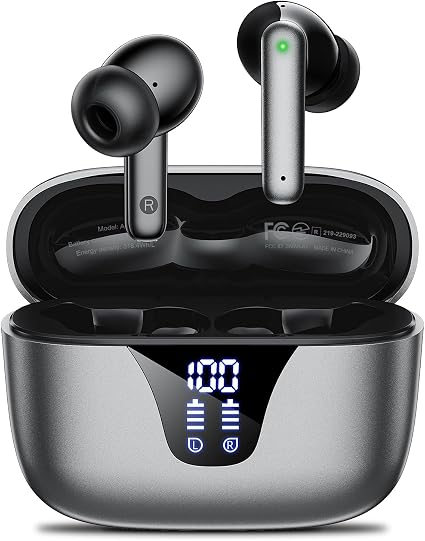 Wireless Earbuds, 50H Playtime Bluetooth Headphones, LED Display Case