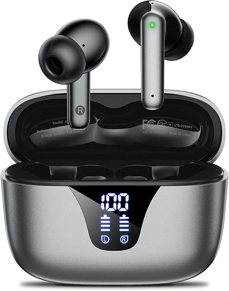 Wireless Earbuds, 50H Playtime Bluetooth Headphones, LED Display Case