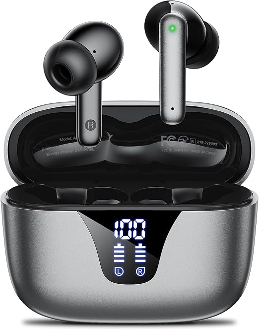 Wireless Earbuds, 50H Playtime Bluetooth Headphones, LED Display Case