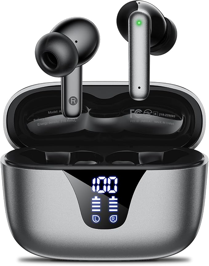 Wireless Earbuds, 50H Playtime Bluetooth Headphones, LED Display Case