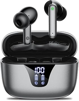 Wireless Earbuds, 50H Playtime Bluetooth Headphones, LED Display Case