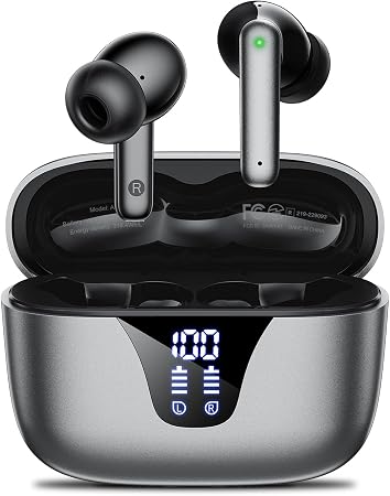 Wireless Earbuds, 50H Playtime Bluetooth Headphones, LED Display Case