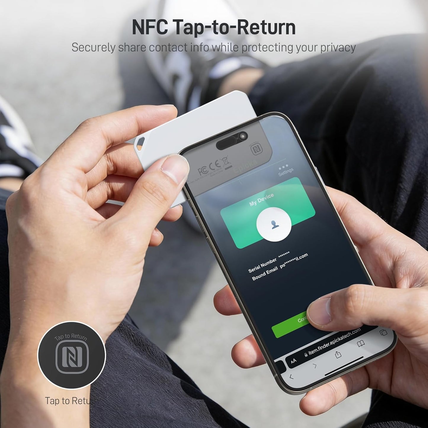 Wallet Tracker Card for Apple Find My, MFi Certified, 6-8 Year Battery & IP67 Water Resistant, NFC & Bluetooth Item Locator for Keys, Bags, Passport, iOS Only, 2 Pack, White