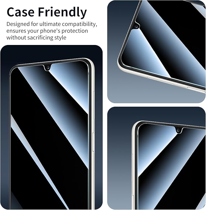 Privacy Screen Protector for Samsung A12/A13/A23/A32 5G/A03/A03S/A04/A04S & Redmi 10X, Anti-Spy Tempered Glass, Private Black Dark Protection, 9H Hardness Anti-Scratch Case-Friendly - 3 Pack