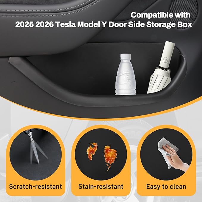 Juniper Door Side Storage Organizer 4PCS Compatible with Tesla Model Y Juniper 2025 2026 TPE Full-Cover Front and Rear Door Pocket Liners Slot Tray Mats Organizer Compatible with Model Y Juniper