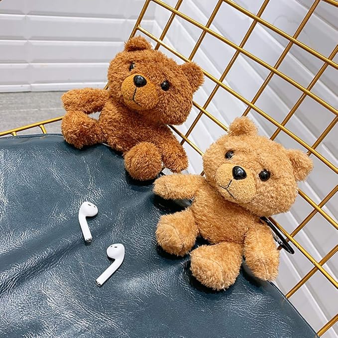 Yatchen Plush Case Compatible with AirPods 1&2, Cute 3D Cartoon Fur Bear Design Funny Cover with Keychain Protective Case for AirPods 1&2 Brown Bear