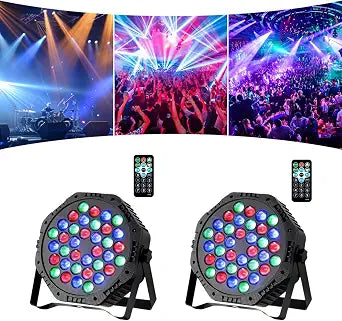 36LED Par Lights, 9 Modes RGB Stage Lights with Remote Control, Sound Activated Strobe Uplight, DJ Disco Party Light for Wedding Christmas Home Dance Bar Pub, 2 Pack