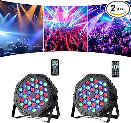36LED Par Lights, 9 Modes RGB Stage Lights with Remote Control, Sound Activated Strobe Uplight, DJ Disco Party Light for Wedding Christmas Home Dance Bar Pub, 2 Pack