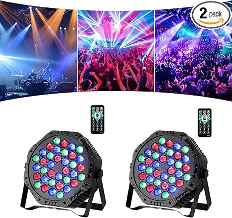 36LED Par Lights, 9 Modes RGB Stage Lights with Remote Control, Sound Activated Strobe Uplight, DJ Disco Party Light for Wedding Christmas Home Dance Bar Pub, 2 Pack