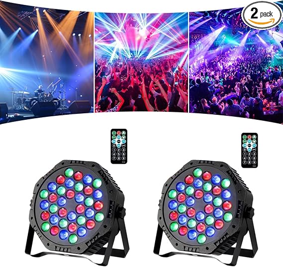 36LED Par Lights, 9 Modes RGB Stage Lights with Remote Control, Sound Activated Strobe Uplight, DJ Disco Party Light for Wedding Christmas Home Dance Bar Pub, 2 Pack