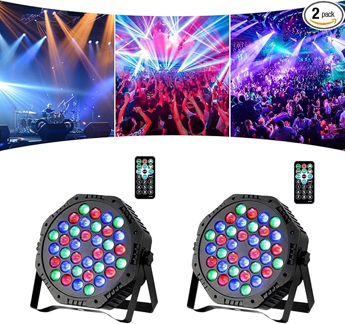 36LED Par Lights, 9 Modes RGB Stage Lights with Remote Control, Sound Activated Strobe Uplight, DJ Disco Party Light for Wedding Christmas Home Dance Bar Pub, 2 Pack
