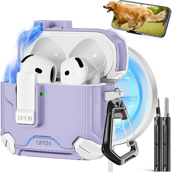 Compatible with AirPods 4 Case,Magnetic Automatic Lock with Phone Stand & Cleaning Kit,Compatible with Magsafe Cover -s-Purple