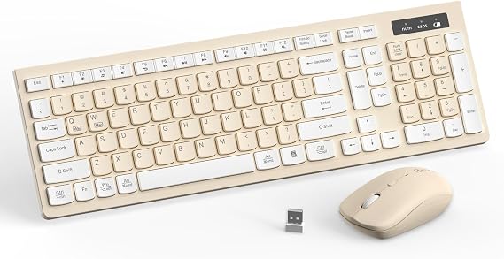 Wireless Keyboard and Mouse Combo Silent for Office and Home(Latte Color)