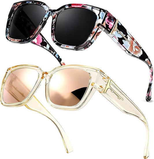 LVIOE 2 Pack Polarized Fit Over Sunglasses for Women Men Oversized Square Over Glasses Sunglasses with UV Protection LS7511