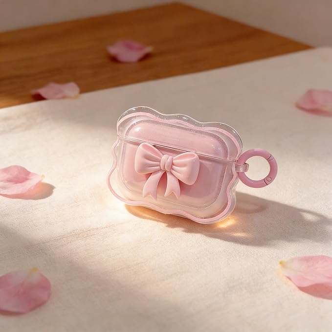 for Airpods Pro 3 Case 2025, Funny 3D Cartoon AirPods Pro 3rd Genaration Case,Floral Bow AirPods Case with Keychain • Cute Kawaii AirPod Cover Pink Bow Case for Women Girls