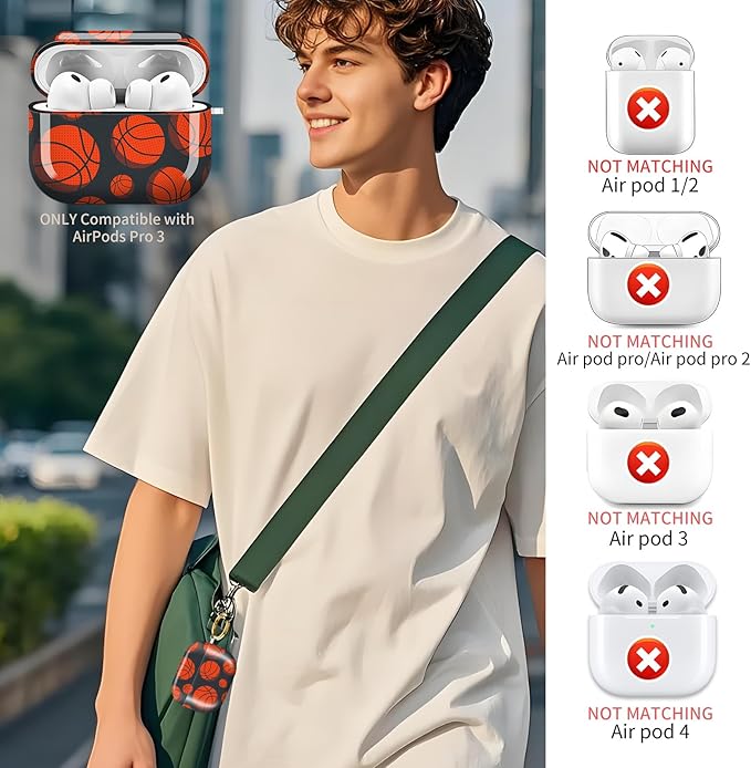 Compatible with AirPods Pro 3 (2025) Case, Airpod Pro 3 Protective Cover with Cute Golden Keychain for Girls & Women (Basketball)