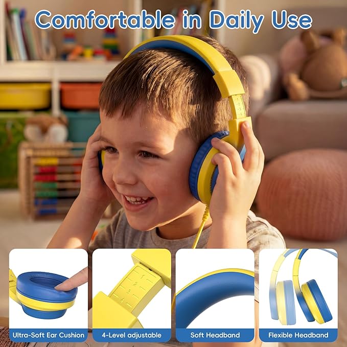 Wired Kids Headphones for School 2 Pack,USB Type C Headphones for Kids, 85dB Safe Volume, HD Stereo Sound,Comfortable Fit, Adjustable &Foldable, Ideal for School/ Travel(Gradient Pink+Light Yellow)