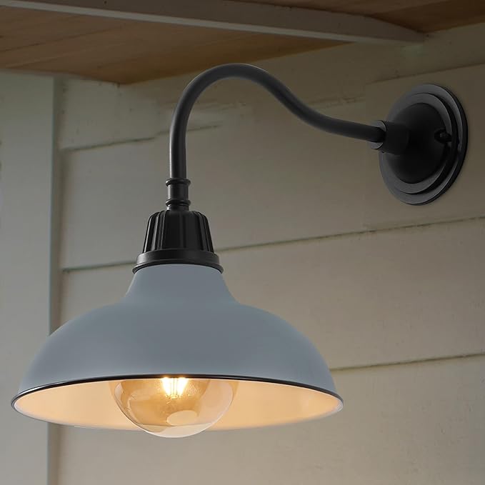 JONATHAN Y JYL7613N Aurora 12.25" 1-Light Farmhouse Industrial Indoor/Outdoor Iron LED Gooseneck Arm Outdoor Sconce for Entryway Lobby Kitchen Bathroom Bedroom Living Room Hallway, Matte Silver Blue