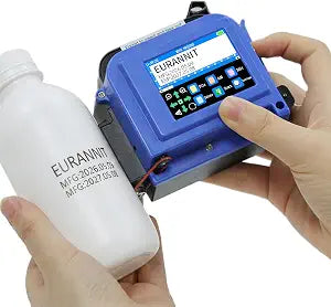 E11-1 Mini Handheld Inkjet Printer with External Conveyor Wheel & Nozzle Cap - 1" Print Height for Bottles, Curved & Flat Surfaces, Portable for Text, Date, QR Code, Includes ER521 Ink
