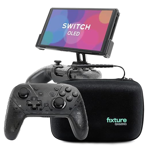 Fixture S2 Ultra Bundle Gaming Console Monitor Mount and Game Controller Compatible with Nintendo Switch OLED, Adjustable Video Game Holder Stand Clip, Includes Carrying Case