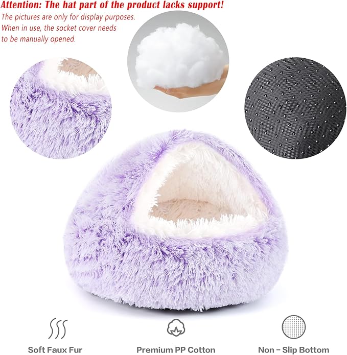 NOYAL Round Hooded Donut Dog Bed for Small & Medium Pets - Plush Fluffy Anti-Anxiety Cat Cave Bed with Cover
