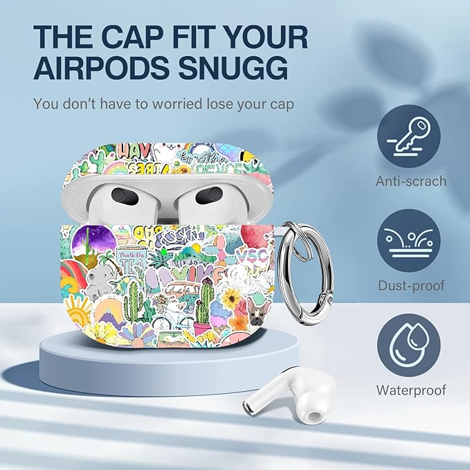 Maxjoy Compatible with AirPods 3rd Generation Case Cover, Cute Flowers Soft Protective for AirPod Gen 3 Charging Case,Cycing Car Cactus Lanyard