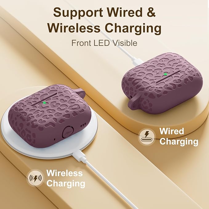 for Airpods Pro 2nd Generation Case Cover Compatible with Airpod Pro Case Cover,Leopard Engraved Skin Cover Compatible with Apple Airpods Pro 2nd/1st Case,Front LED Visible,Smoke Violet