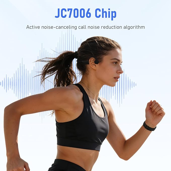 Bone Conduction Open Ear Headphones Bluetooth 6.0-10H Playtime Wireless Headset with Mic,IP65 Sweatproof Sport Earphones for Workout,Hiking,Running - Black