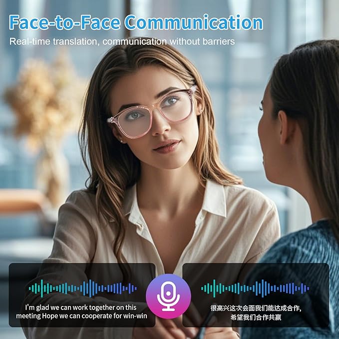 AI Smart Glasses for Men Women, Real-Time Translation(160+ Languages), AI Noise Reduction with Photochromic Lenses, Open-Ear Bluetooth Audio Glasses, Lightweight Design for Travel & Business