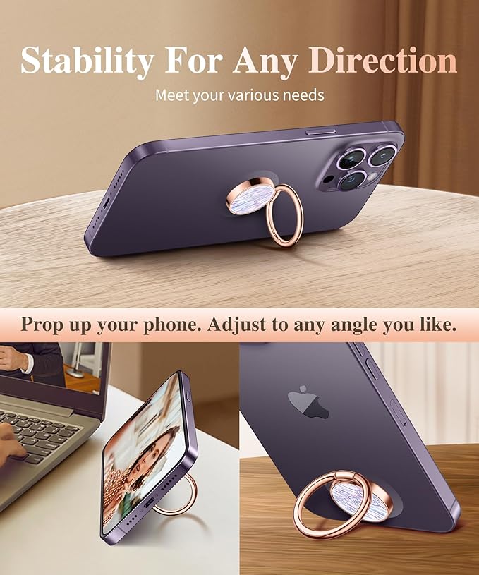 GVIEWIN Marble Cell Phone Ring Holder, Metal Kickstand Grip 360° Rotation Compatible with iPhone 17/16/15/14/Pro Max/Air/Plus Series & Galaxy S25/S24 Ultra and Other Phones (Dazzling/Purple)