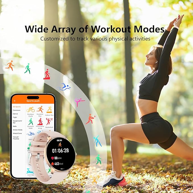 1.43” Women's Smart Watch, AMOLED Display, Work with Android/iPhone, Waterproof IP68, Long Battery Life, Fitness & Health Tracker, Heart Rate Monitor, Step Counter, Track Your Workout, Run and More