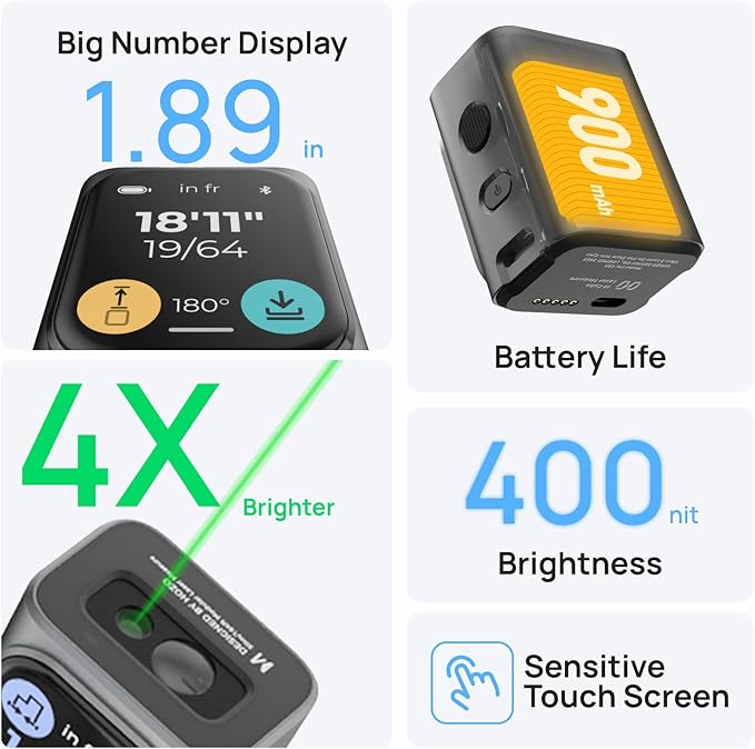 HOZO M-Cube Green-Beam Laser Measuring Tool, 164ft/50m, ±1/16 inch Accuracy, Small Size, High-Visibility Real Green Beam for Outdoor, Area/Volume/Pythagorean, LCD Display, Bluetooth App, Rechargeable