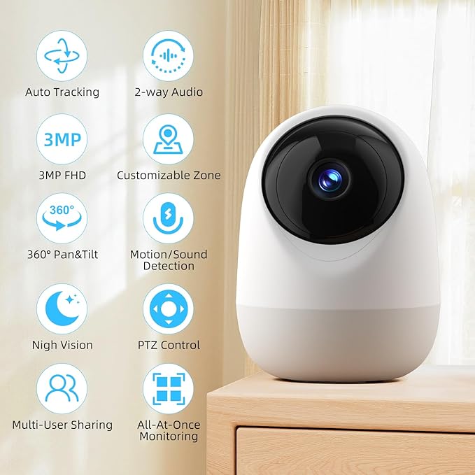 Indoor Security Camera, 5&2.4Ghz WiFi Cameras for Home Security, Pet/Baby Motion/Sound Detection, Auto Tracking, 2-Way Audio, Siren, Compatible with Alexa, TF/Cloud Storage (2 Pack)